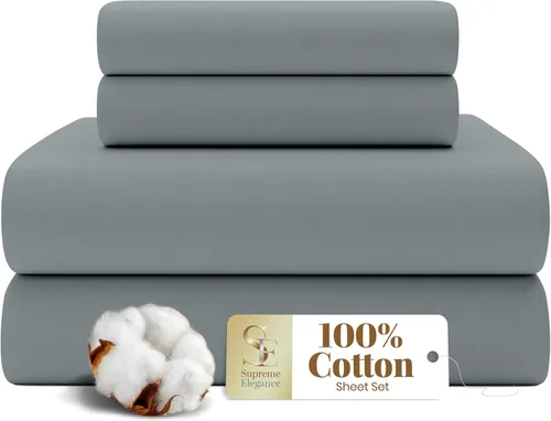 Miniatura 14 de SUPREME ELEGANCE Juego de sábanas de cama individual 100% algodón - Blanco ártico, ropa de cama de percal de 3 piezas, sábanas transpirables frescas