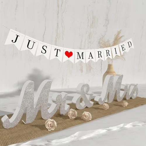 Miniatura 12 de VIOPVERY Letrero de Mr and Mrs y Just Married, letreros de Mr & Mrs para mesa de boda, letras grandes de madera para mesa de amor, accesorios