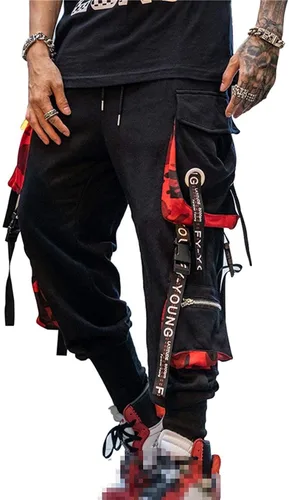 Hello MrLin Pantalones deportivos para hombre, estilo punk, cargo, holgados, tecnológicos, hip hop, pantalones de harén, ropa de calle, pantalones