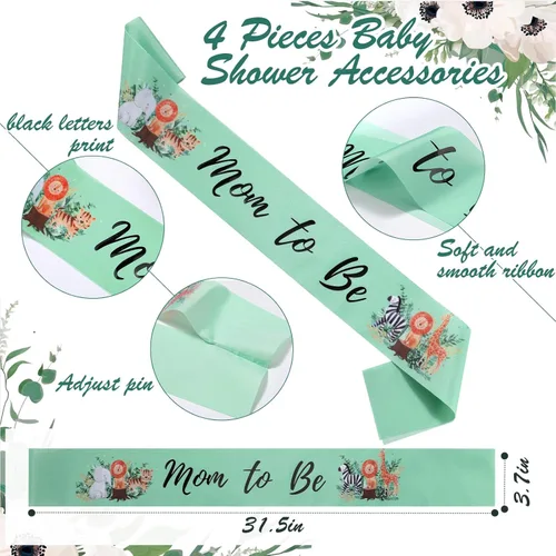 Miniatura 5 de Xinnun 4 piezas de decoración de baby shower, safari con temática de selva para mamá y papá, ramillete con corona de flores de hojas verde salvia