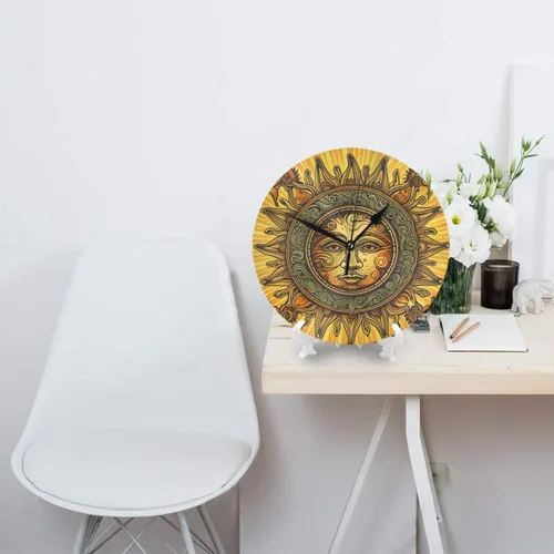 Miniatura 4 de Reloj de pared redondo de 10 pulgadas con batería de sol mexicano por flores, reloj silencioso sin tictac, estilo mexicano decorativo para sala