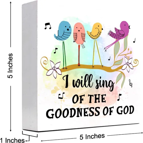 Miniatura 2 de Letrero de madera con versículo bíblico, decoración de escritorio con texto en inglés "I will Sing of the Goodness of Gods