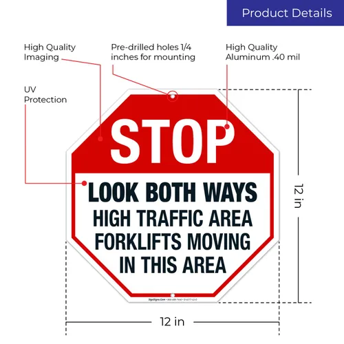 Miniatura 3 de Carretillas elevadoras de área de alto tráfico Look Both Ways Moving in This Area, cartel de peligro de la OSHA, 12 x 12 pulgadas, aluminio 040