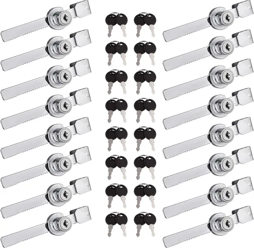 Paquete de 16 cerraduras de vitrina para puerta corrediza de cristal, cerraduras con 32 llaves, con igual llave
