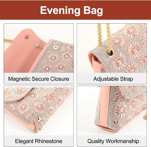 Miniatura 5 de HILELIFE Elegantes bolsos de mano de noche con diamantes de imitación, bolsos de noche con diamantes de imitación para bodas, fiestas y ocasiones