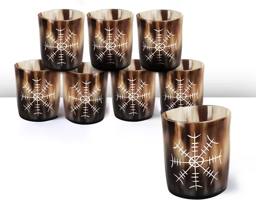 Miniatura 24 de Handicrafts Home Juego de 4 vasos de chupito hechos a mano, patrón entrecruzado de 6.5 onzas, chupitos de whisky vikingo naturales para cócteles