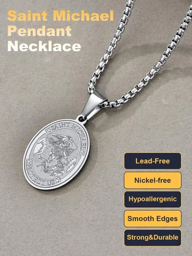 Miniatura 95 de U7 Saint Benedict/Michael Medal Necklace, 316L Stainless Steel Virgin Mary Necklace for Men Women, Bible Verse Protection Necklace Catholic