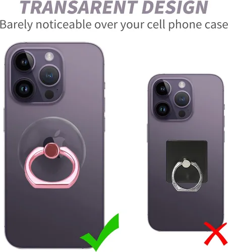 Miniatura 2 de Rosa Jsoerpay Soporte de Anillo para Teléfono Transparente de 2 Piezas, Soporte de Anillo para Teléfono con Rotación de 360° y Soporte de Dedo, rosa