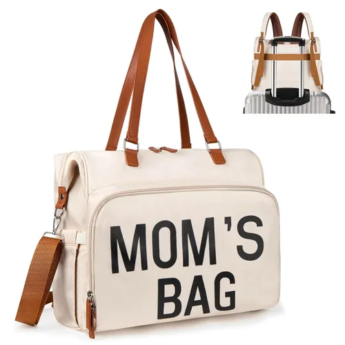 Bolsa de pañales para mamá, mochila de gran capacidad, bolsa de pañales esencial de viaje para mamá y papá, color beige