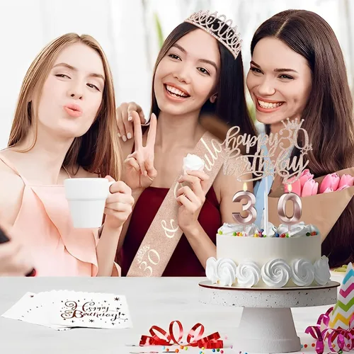 Miniatura 2 de Decoraciones de cumpleaños número 30 para ella, incluyendo banda, corona/tiara, velas, decoración de pastel, regalos de cumpleaños 30 para ella