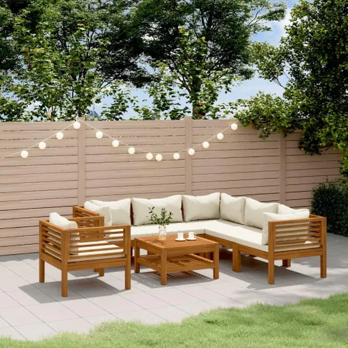 Miniatura 11 de 6 Piece Outdoor Patio Furniture Set, Modular Acacia Wood Garden Lounge Set with Weather Resistant Cushions, Cream Brown Modern Seating for Balcony