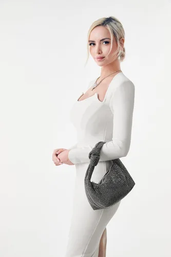 Miniatura 5 de UMREN Bolso de mano anudado con purpurina completa para mujer, con diamantes de imitación de cristal, bolso cruzado de noche con diamantes