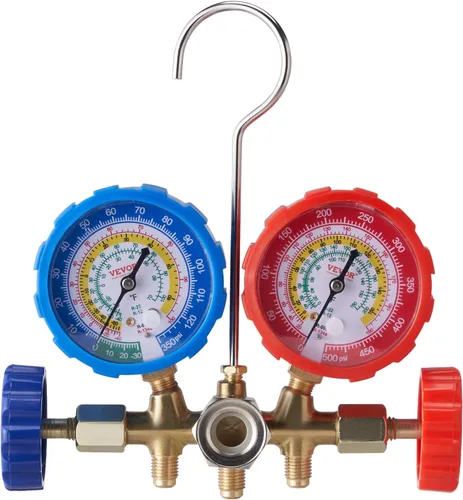 Miniatura 11 de VEVOR - Juego de manómetros AC, juego de manómetro de manifold de AC de 3 vías para refrigerantes R134A, R22, R12, R502 – Los manómetros de freón