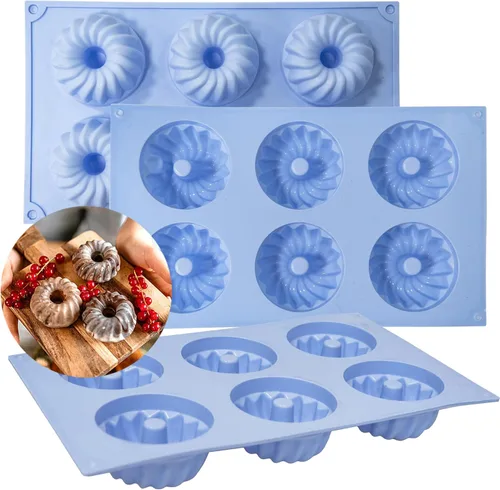 Miniatura 8 de Jello Molds - 3 moldes de silicona para tartas de tubo estriado, 6 cavidades Heritage, molde de silicona para hornear moldes antiadherentes