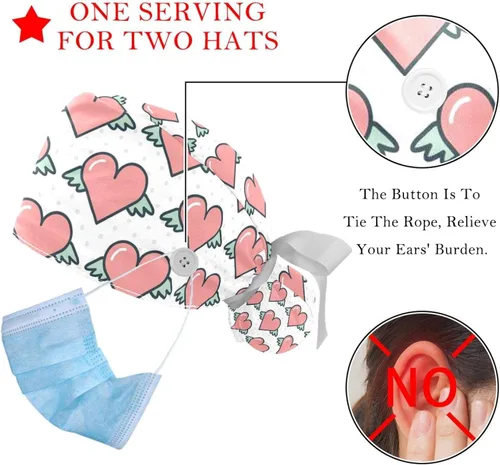 Miniatura 3 de Anna Cowper 2 PCS Bouffant Cap with Button Ponytail Pouch Working Cap Sweatband Adjustable Surgical Cap Cacti