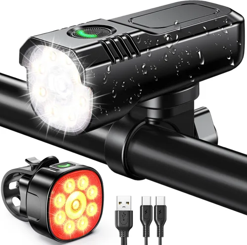 Miniatura 8 de Zewdov Super Bright Bike Lights for Night Riding, Adjustable Modes Bicycle Lights Front and Rear, Rechargeable & IP65 Waterproof Bike Headlight and