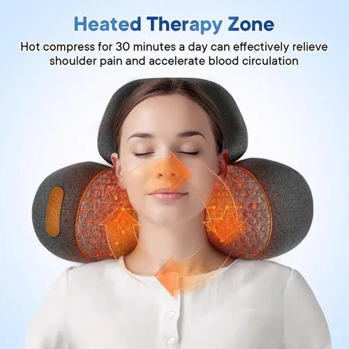 Miniatura 4 de Almohada eléctrica masajeadora de cuello para aliviar el dolor de tejido profundo, dispositivo de tracción cervical recargable 3 en 1 con calor