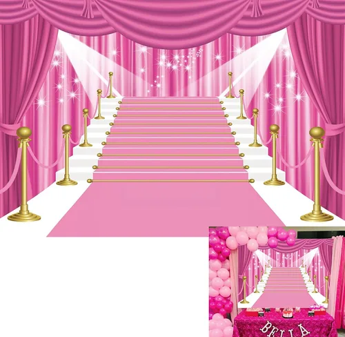 Telón de fondo de alfombra rosa de 7 x 5 pies, cortina de estrellas para fiesta, fotografía, fondo de niña, dama, fiesta, disfraz, estudio
