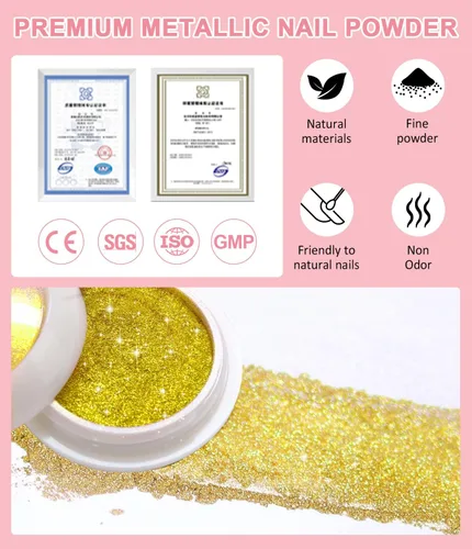 Miniatura 4 de Polvo de uñas de gel 3D 4 en 1 mejorado para uñas de cromo dorado 【NO.1 -100% Efecto 3D】20g No se limpia 3D Escultura de uñas de gel 3D con 2-Oro