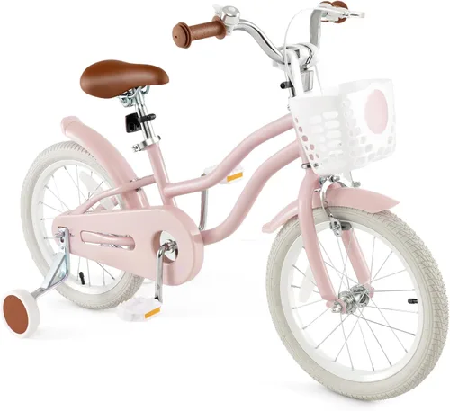 Miniatura 10 de HONEY JOY Bicicleta para niños de 12, 14, 16, 18, 20 pulgadas, con ruedas de entrenamiento, freno de mano y freno de posavasos, cadena totalmente