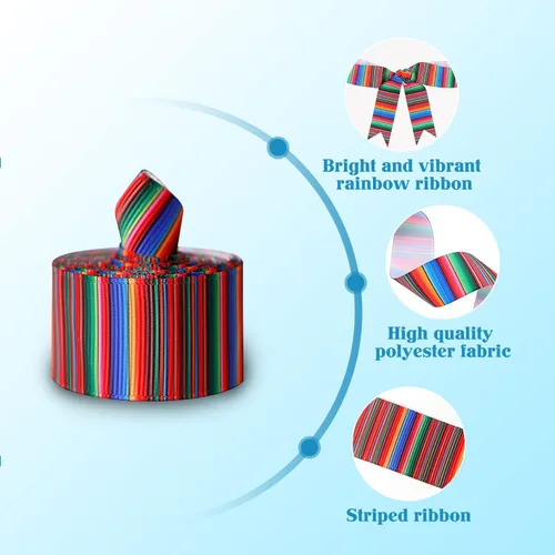 Miniatura 3 de Cinta de Serape mexicano para fiesta, 4 rollos de cinta de rayas de arco iris, cinta mexicana para fiesta, cinta de grogrén colorida para envolver