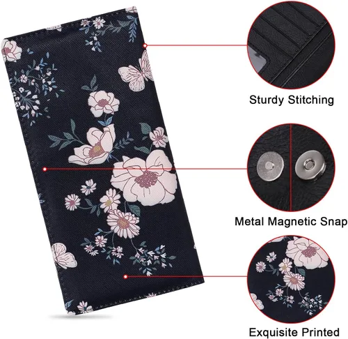 Miniatura 17 de HUA ANGEL Billetera para mujer, ultra delgada y delgada, con bloqueo RFID, tarjetero de crédito, doble embrague, carteras largas, regalo para A-ámbar