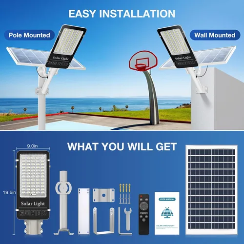 Miniatura 9 de OKPRO Luz solar de calle de 10000 W, cuentas LED superbrillantes, luces solares para exteriores, impermeable, IP66, luz de estacionamiento