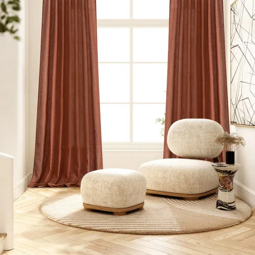 Miniatura 2 de MIULEE Cortinas de lino de 96 pulgadas de largo para sala de estar, 2 paneles, naranja quemado oxidado, bolsillo para cortinero, pestaña trasera