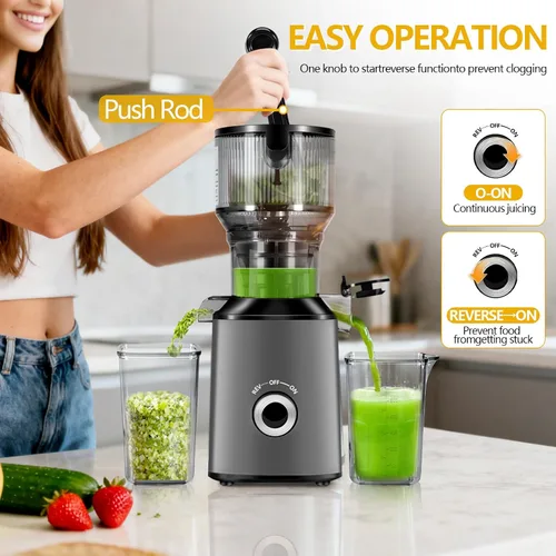 Miniatura 5 de Exprimidor de prensa en frío con conducto de alimentación extra ancho de 5.8 pulgadas, máquina exprimidora de masticación lenta para frutas
