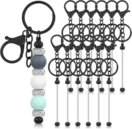 Tondiamo 12 llaveros con cuentas, barras a granel, llavero de metal con cuentas en blanco para manualidades, regalo de bricolaje