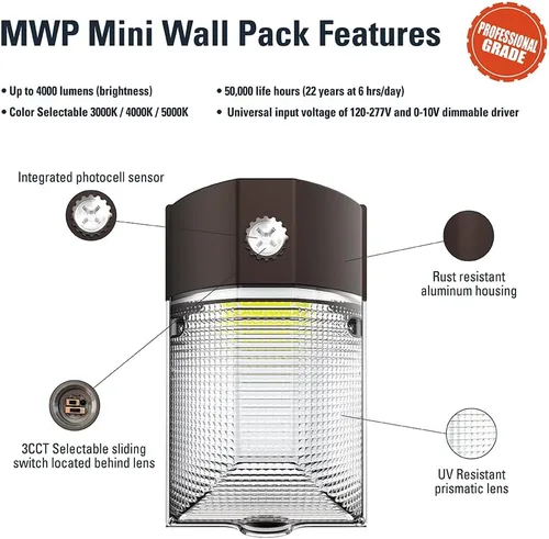 Miniatura 4 de Equivalente a 150 W, LED integrado, acabado de bronce, mini luz de pared del atardecer al amanecer, CCT seleccionable 3000K/4000K/5000K