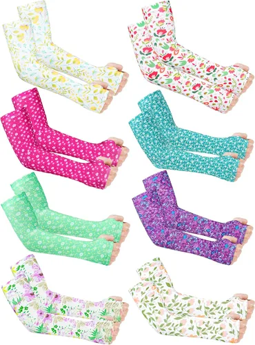 Miniatura 12 de 4 pares de mangas de jardinería antideslizantes para el brazo con agujero para el pulgar, manga solar, mangas refrescantes para los brazos