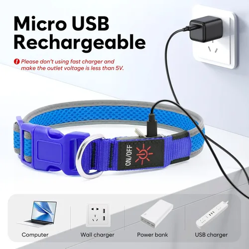 Miniatura 6 de Collar de perro LED, collar de perro con luz USB recargable, luces de perro más brillantes para caminar por la noche, collar de perro ajustable