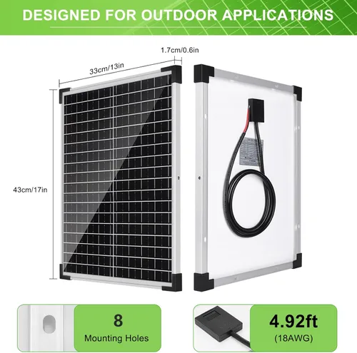Miniatura 3 de Panel solar de 20W 12V monocristalino, kit de panel solar impermeable con controlador de carga de 10A para RV, remolque, auto, techo, granja