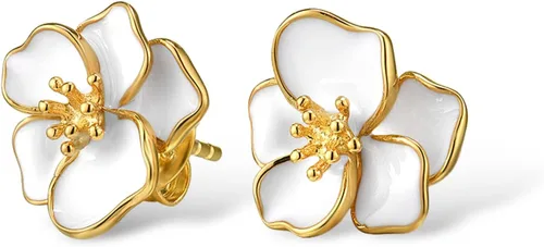 Miniatura 2 de Santuzza Aretes de oro macizo de 10 quilates con diamantes esmaltados para mujer
