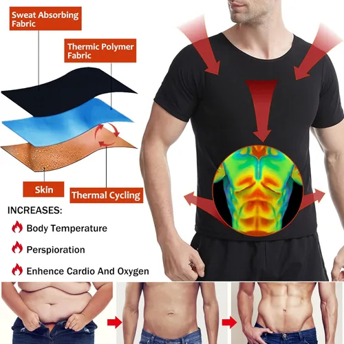 Miniatura 4 de Camisa de Sauna para Hombres de Manga Corta Traje de Sauna para Hombres Moldeador Corporal de Sudor Chaleco de Compresión Top de Ejercicio