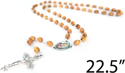 Miniatura 3 de TREE OF LIFE REV. 2214 Collar de rosario católico de madera de Israel, cuentas de rosario de madera de olivo con retrato de icono y colgante de cruz