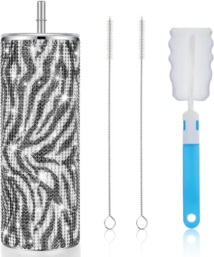 Miniatura 18 de Tessco Vasos Tumbler con Pedrería Brillante con Pajita Botella de Agua con Purpurina Tumbler de Pajita de Acero Inoxidable Vaso Aislado con Pedrería