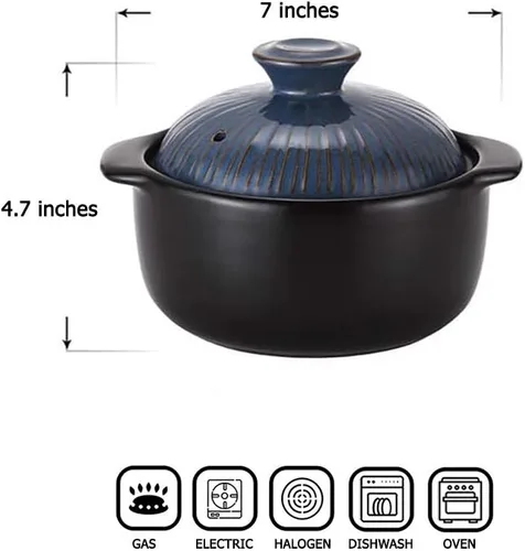 Miniatura 2 de Kitchen Flower Lucia - Olla caliente de cerámica esmaltada natural (vintage azul, 21.1 fl oz)