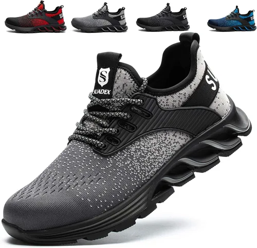 SUADEX Zapatos deportivos con punta de acero para hombres y mujeres, indestructibles, ligeros, cómodos, antideslizantes, puntera compuesta