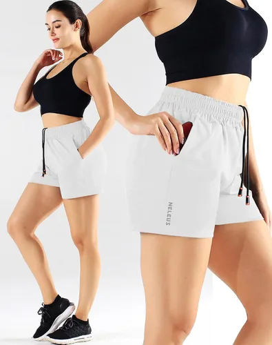 Miniatura 5 de NELEUS Pantalones cortos de correr ligeros para mujer, pantalones cortos atléticos de entrenamiento para yoga con bolsillo