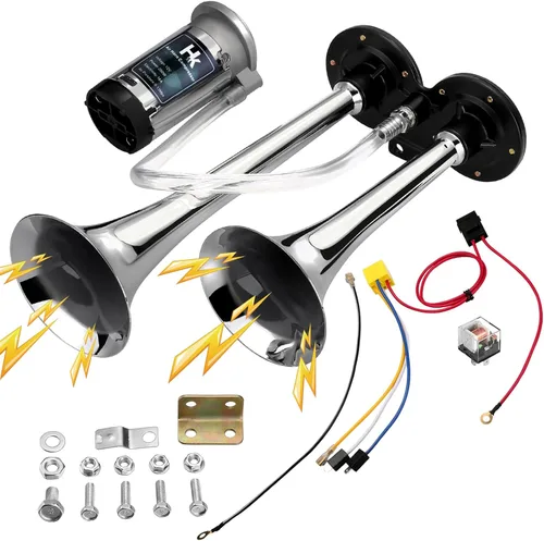 HK Kit de bocina de aire de 12 V y 150 db para camión, automóvil, bocina de tren súper fuerte para camión, bocinas de aire de trompeta doble con