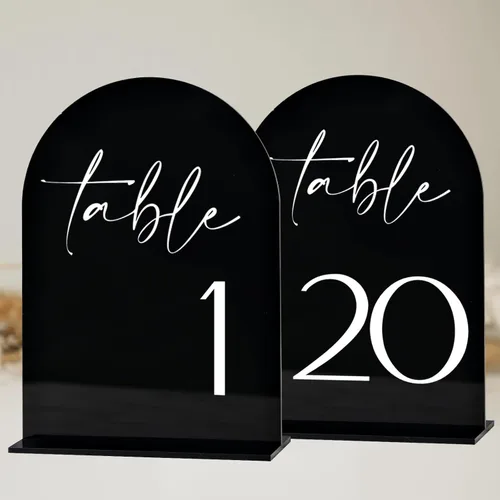 Miniatura 9 de Números de mesa de acrílico de arco negro con soportes 1-15, letrero acrílico arqueado negro de 5 x 7 pulgadas y base, números de mesa de arco