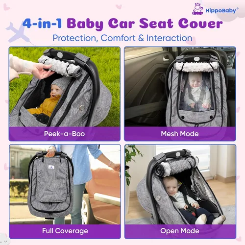 Miniatura 2 de HippoBaby Funda impermeable para asiento de automóvil de bebé, funda de asiento de automóvil a prueba de viento para bebés, funda de asiento de Negro