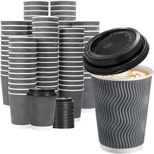 Miniatura 11 de Lamosi Paquete de 50 - Tazas de café desechables aisladas de 8 onzas, tazas de papel de café para llevar, taza de pared corrugada ondulada