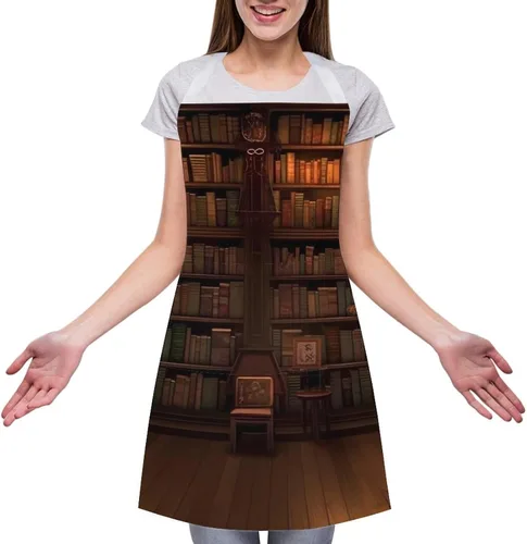 Miniatura 3 de Personalized Book Room Library Adult Apron, Kitchen Cooking Aprons for Woman Man, Adjustable Bib Apron with Pocket for Baking, BBQ Crafting