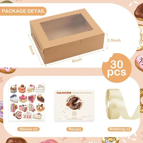 Miniatura 2 de OAMCEG Paquete de 30 cajas de galletas con ventana, cajas de panadería de 8 x 6 x 2.5 pulgadas para regalos de Navidad, postres, donas, pasteles