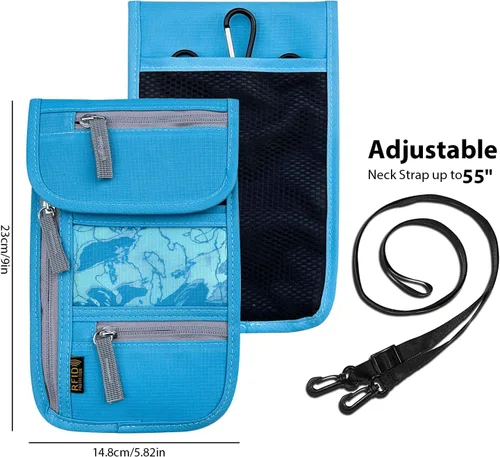 Miniatura 2 de Cartera de viaje para el cuello, soporte con bloqueo RFID para pasaporte con correa ajustable para hombres y mujeres para mantener efectivo
