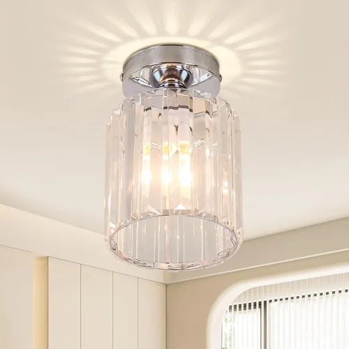 Miniatura 8 de FRIXCHUR Candelabro Pequeño de Cristal Lámpara de Techo Semi Empotrada Accesorio de Iluminación de Techo Lámpara de Techo Moderna de Cristal