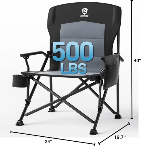Miniatura 3 de EVER ADVANCED Silla de camping plegable de gran tamaño para adultos, silla de césped resistente con bolsillos laterales, silla cuádruple plegable